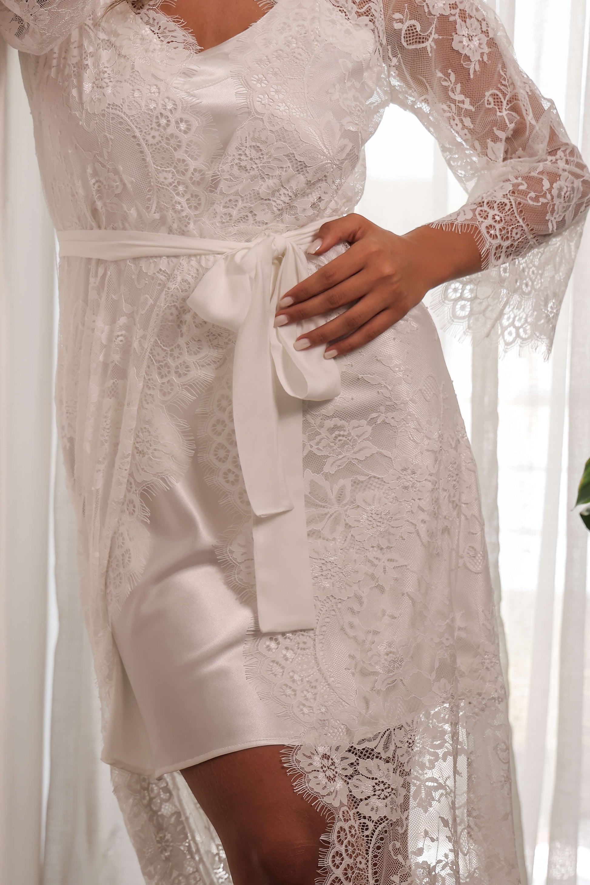 Bridal Long Robes - Selena Long Lace with Slip Dress - Get Spliced