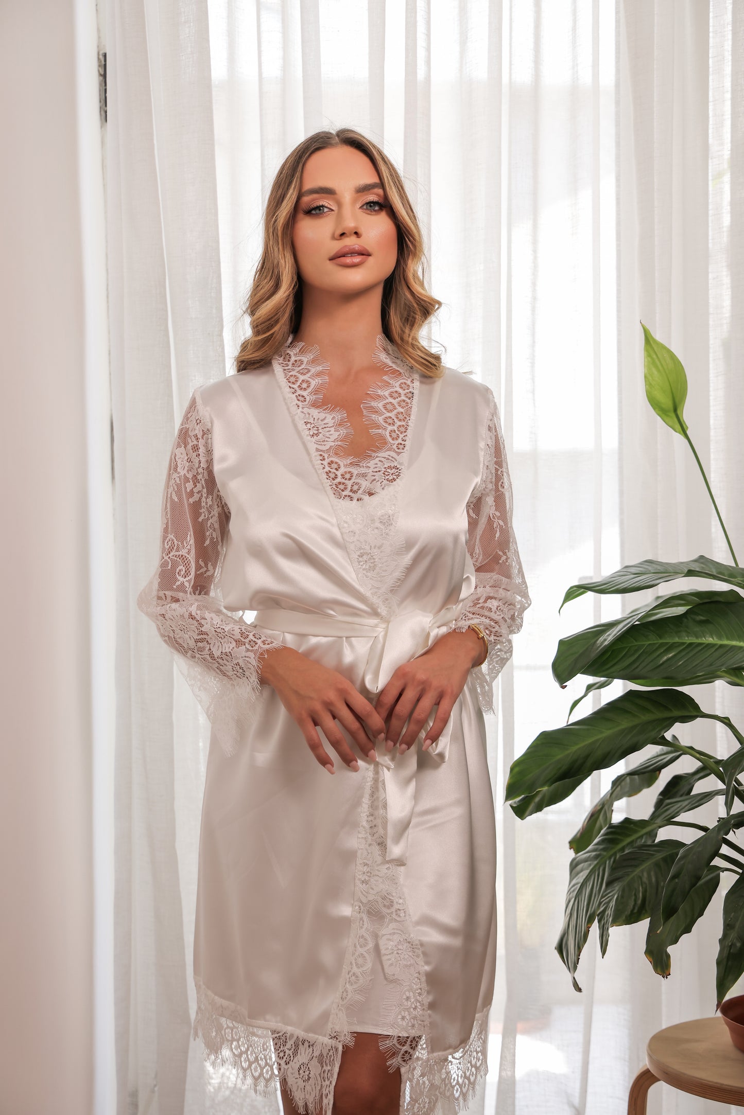 Charmaine Satin Lace Robe - Get Spliced